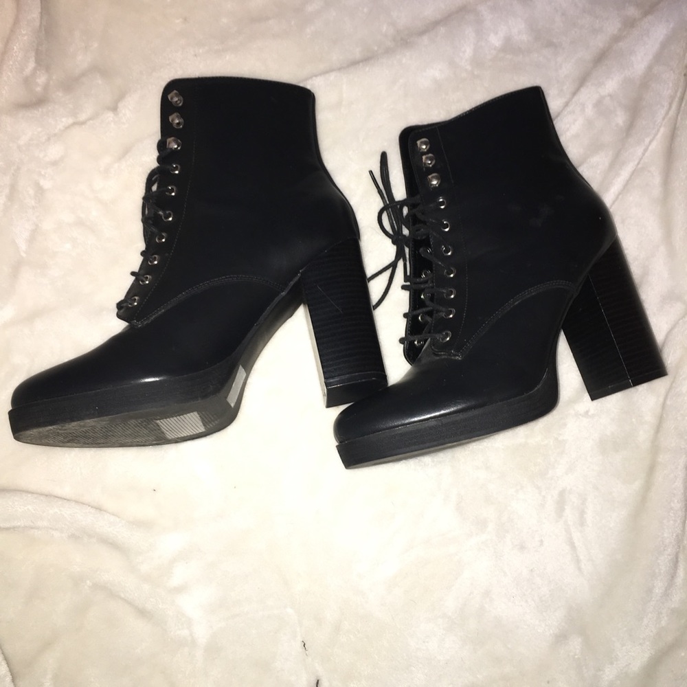 Chunky heel black lace up combat boots